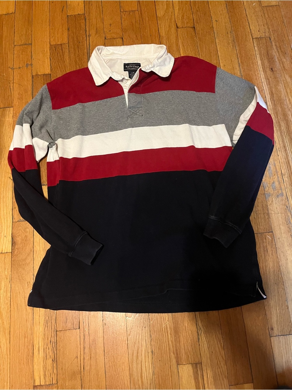 Sonoma Men's Long-Sleeve Rugby Shirt - Red, Gray, White, Navy